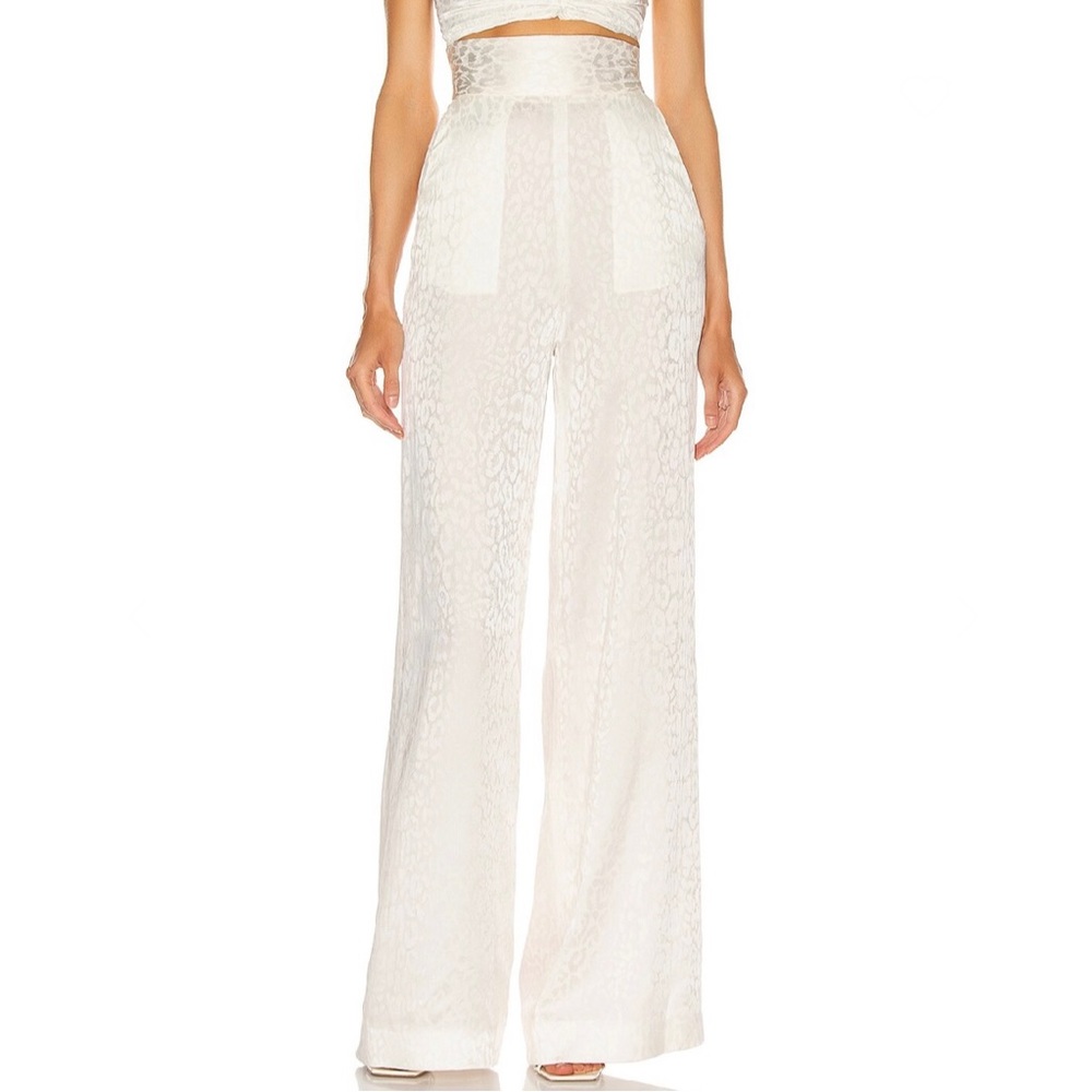 NEW DUNDAS REVOLVE WHITE SATIN LEOPARD PRINT PANTS